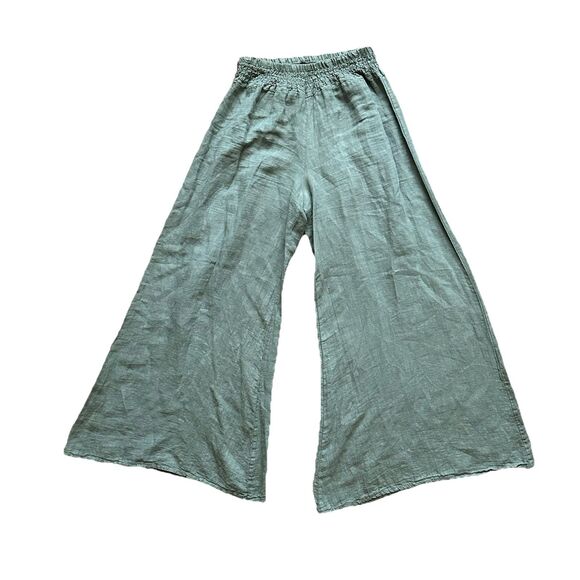 Venti 6 100% Linen Pants Women’s Med Wide Leg Pull-on Green Flowy - Picture 1 of 6